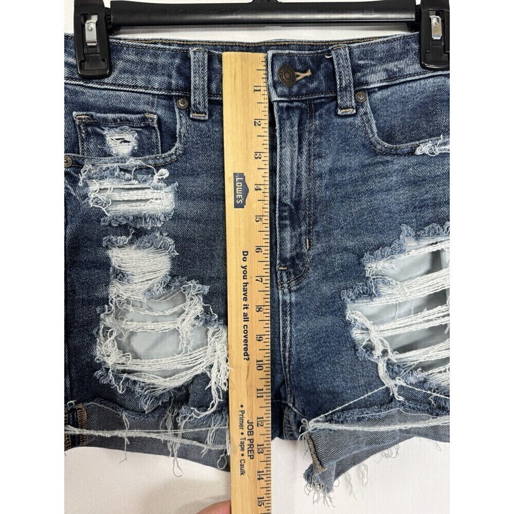 American Eagle Mom Shorts Womens 4 Blue Distressed Cuffed High Rise Stretch - Picture 8 of 10